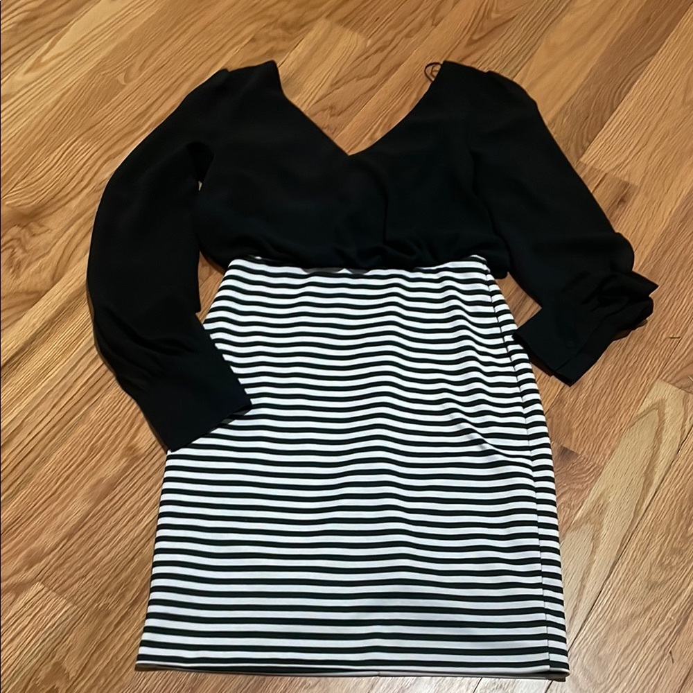 Elegant Black and White Striped Dress